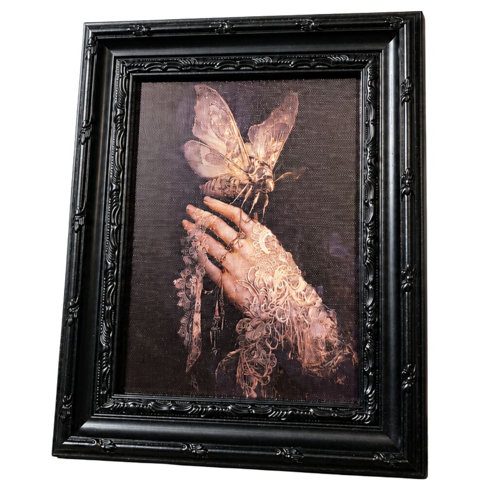 Gothic Moth Hand Framed Wall Art New, Vintage Style Dark Aesthetic Canvas Print